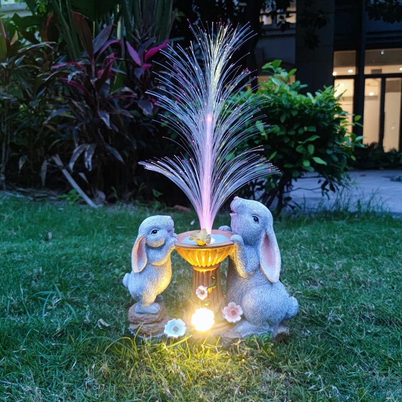 RCTTICUU Solar Rabbit Garden Statues Outdoor Decor with LED Lights, Resin Rabbits Figurine Lights Decorations Colour Changing Fiber Optical Light, Outside Lawn Decor for Yard, Unique Housewarming Gift