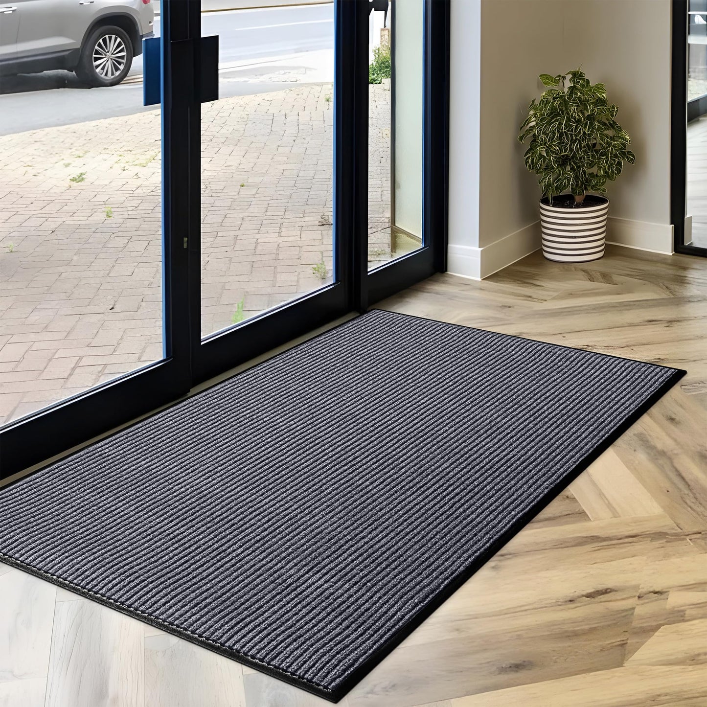 MaxMat® Extra Large Commercial Floor Mat, 3 x 5 Feet Rubber Border Heavy Duty Door Mat, Waterproof, Low-Profile, Easy to Clean, Rubber Entry Mat (Charcoal Grey)