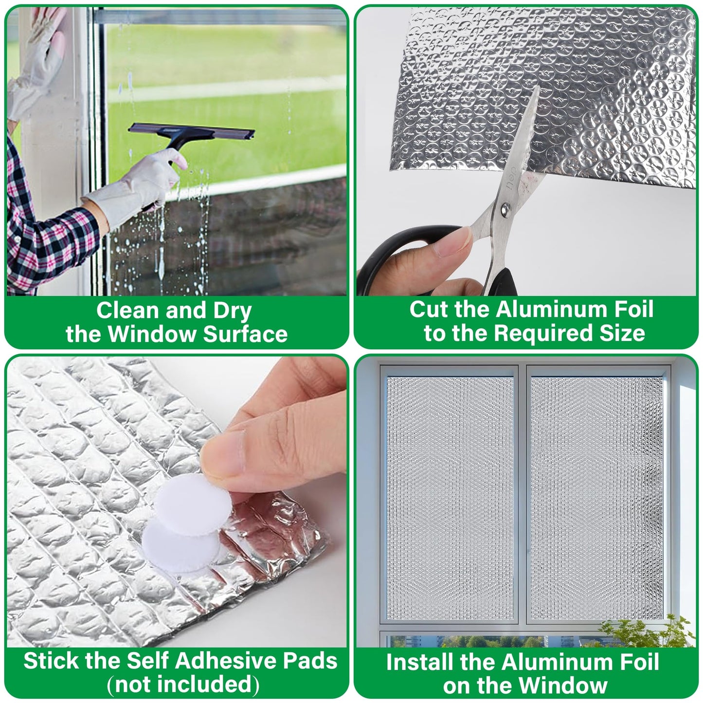 winemana Window Insulation Roll, 48IN x 10FT Reflective Heat Shield Bubble Film, Double-Sided Aluminum Foil Insulation, Weatherproof Garage Door Cover for Windows, RV, Basement, Winter & Summer