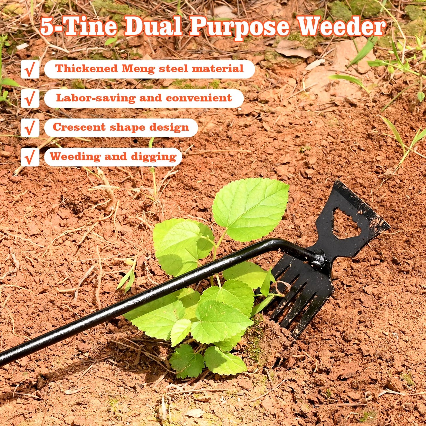 BokingOne Weed Puller Tool Garden Weed Pulling Tool, 4-Tine Manganese Steel Weeder Tool - Black Coated Forged Portable Garden Hand Weeder for Farm, Orchard & Garden (2Pack)