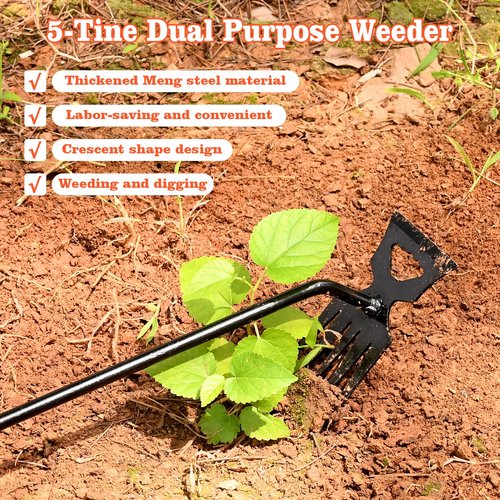 BokingOne Weed Puller Tool Garden Weed Pulling Tool, 4-Tine Manganese Steel Weeder Tool - Black Coated Forged Portable Garden Hand Weeder for Farm, Orchard & Garden (2Pack)