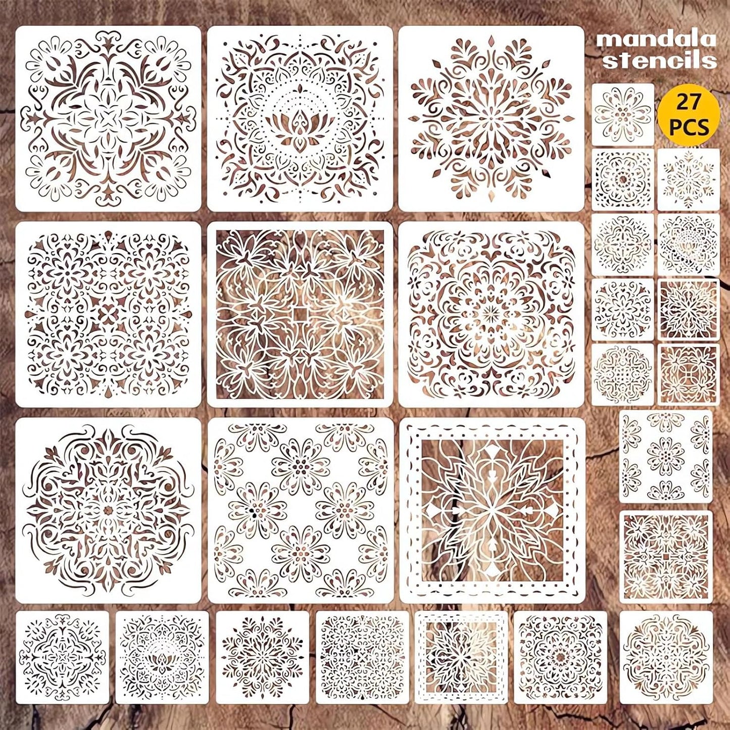 Mandala Stencils for Painting on Wood Wall Floor Furniture Tile Fabric, Small Rangoli Stencils Rock Painting Stencils for Home Decor (4 inch)