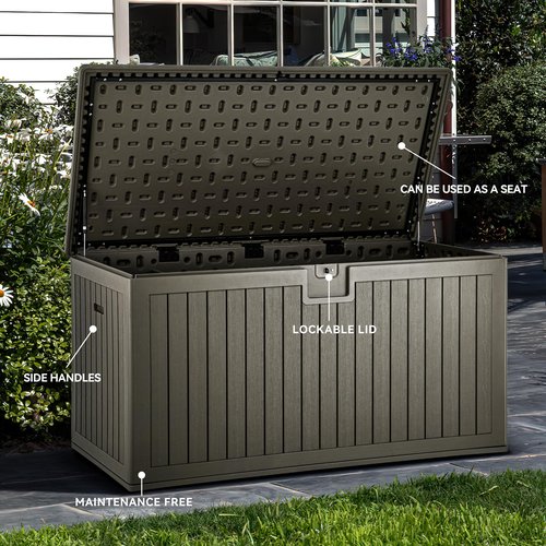 YITAHOME 230 Gallon Double-Wall Deck Box with Divider & Side Handles, Outdoor Large Storage for Patio Furniture Cushions, Garden Pool Accessories, Water Resistant & Lockable