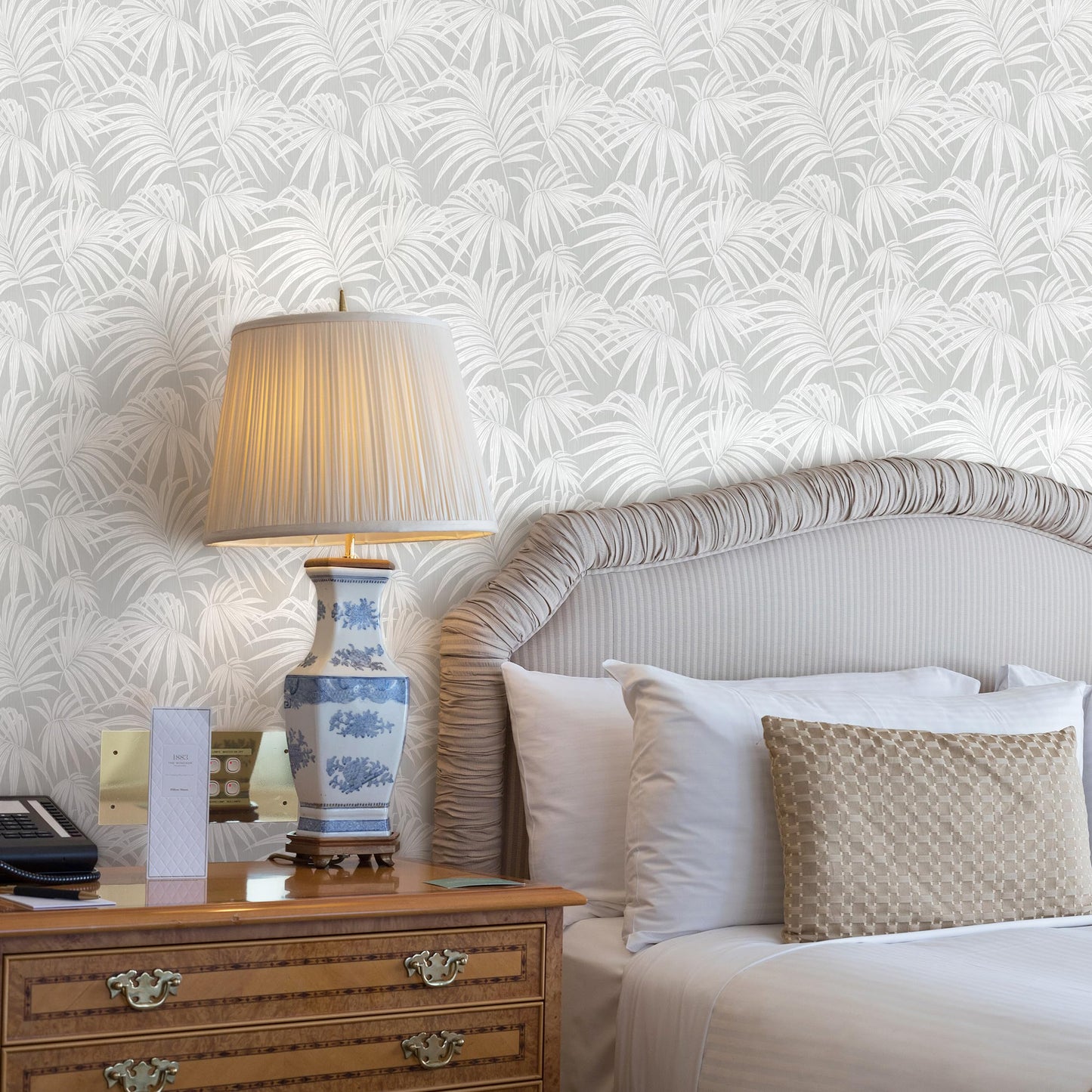 MelunMer Grey Leaf Peel and Stick Wallpaper Boho Gray Contact Paper Self Adhesive Wallpapers Removable Wallpaper for Bedroom/Bathroom Waterproof Modern Contact Paper for Cabinets Palm 197In L 17.3In W