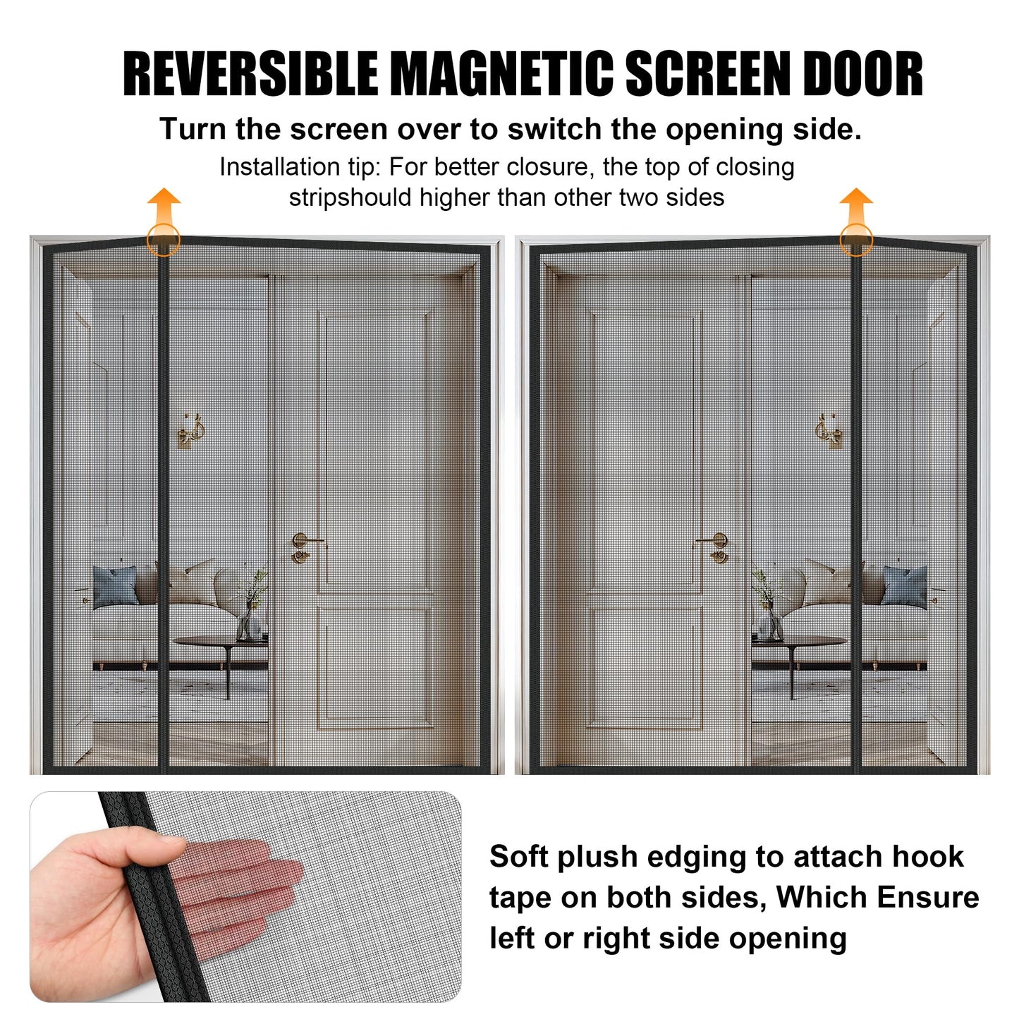 Magnetic Screen Door 72 x 80 in, Thicker 265g/㎡ Mesh, Reversible Left Right Side Opening Wide Magnetic Screen Door, Upgraded-Model Full Strip Magnets for Sliding & French Doors