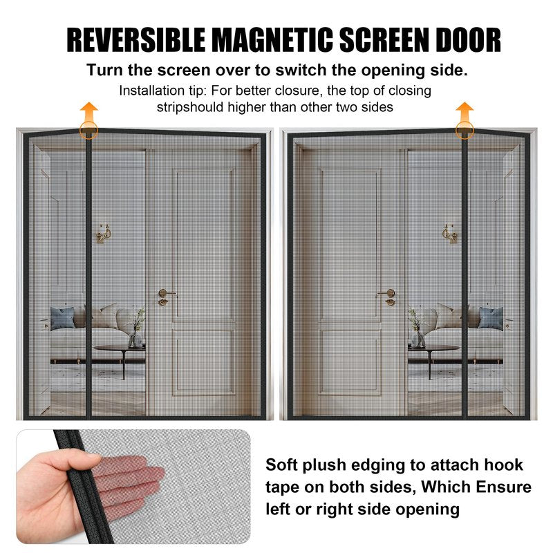 Magnetic Screen Door 72 x 80 in, Thicker 265g/㎡ Mesh, Reversible Left Right Side Opening Wide Magnetic Screen Door, Upgraded-Model Full Strip Magnets for Sliding & French Doors