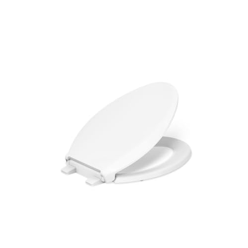 KOHLER 4636-RL-0 Cachet ReadyLatch Elongated Toilet Seat Slow Close, Soft Close Toilet Seat Quiet Lid, Contoured Grip-Tight Bumpers Installation Hardware, Apartment Essentials, White