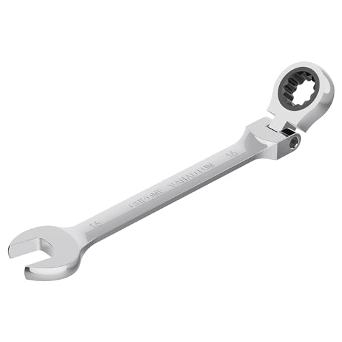 16mm Flex-Head Ratcheting Combination Wrench Metric 72 Teeth 12 Point Ratchet Box Ended and Open End Spanner Tools, Flexible Head Gear Wrench, Heat-Treated CR-V