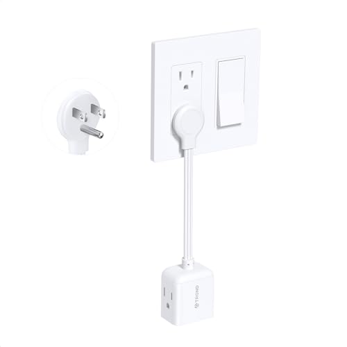 TROND 3 Prong Flat Outlet Extender with 6 Inch Cord, White - Pack of 1