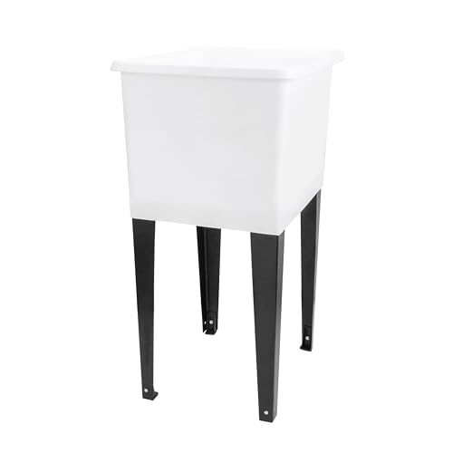 White Space Saver Utility Sink with Black Metal Legs & P-Trap Kit - 16 Gallon