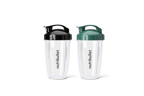 NutriBullet 24 oz To-Go Cups with Black/Green Flip-Top Lids – 2 Pack (Fits Nutribullet Pro 900/Pro+)