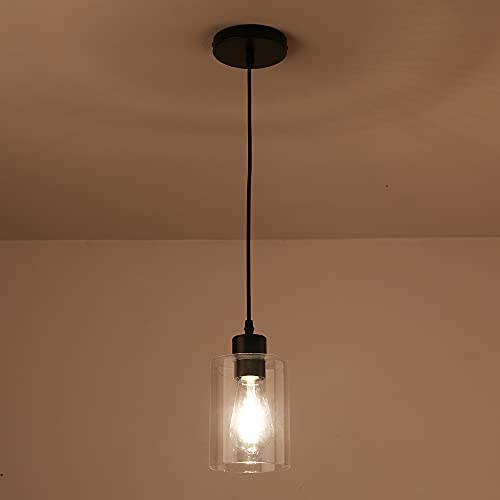 KLSS Black 2 Pack Farmhouse Glass Pendant Lights for Kitchen Island, Dimmable 4.75 Inch Shade with 58 Inch Cord