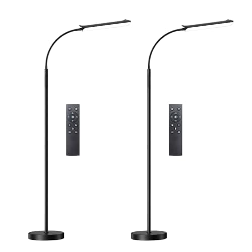 Floor Lamp 2 Pack, 18W 1800LM Bright LED Floor Lamp with 2 Remotes & Works with Smart Plug, Dimmable Timing Eye Caring Standing Reading Floor Lamps for Living Room Bedroom Office