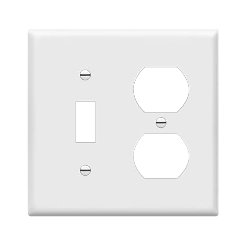 ENERLITES White 2-Gang Combination Toggle Switch & Duplex Receptacle Wall Plate - Standard Size, 1 Pack