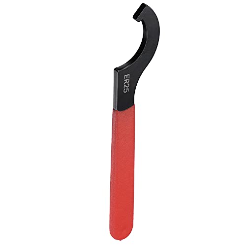 uxcell C Hook Spanner Wrench for Lathe Clamping ER25 Collet Chuck Nut with Red Non-slip Handle