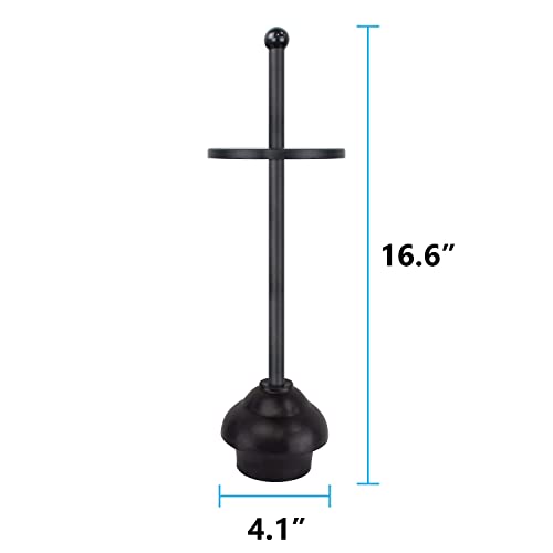 Black Toilet Plunger with Holder for Bathroom & Bathtub Drains - Compact & Quick Dry