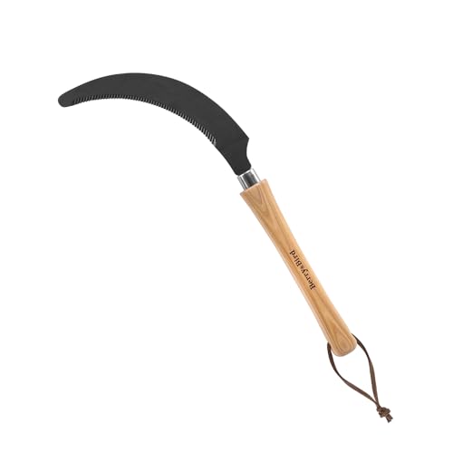 Berry&Bird Grass Sickle with Sawtooth, Heavy Duty SK5 Carbon Steel Blade Sickle Knife Scythe Garden Tool, Brush Clearing Sickle Weeding & Harvesting Tool for Gardeners/Farmers - Ashwood Handle