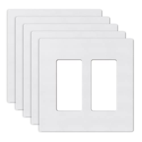 ELEGRP White 2-Gang Screwless Wall Plates 5 Pack - Mid-Size Decorative Cover