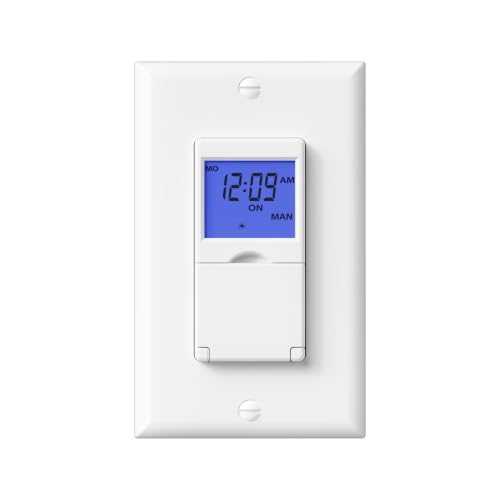 BN-LINK Blue Backlight 7-Day Programmable Digital Timer Switch for Lights & Fans - Model 7-Day Blue Backlight