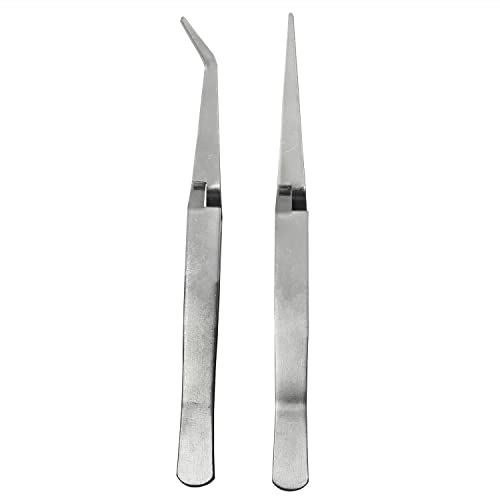 Cross Lock Tweezer 2PCS 125 mm / 4.9 inch Stainless Steel Bent and Straight Tip Cross-Locking Tweezers for Jewelry Making Repair