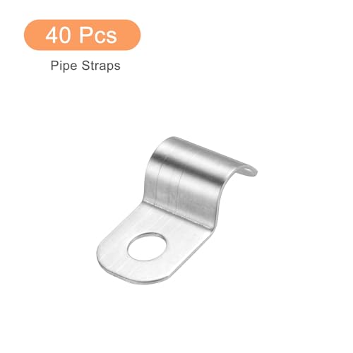 uxcell 40 Pcs Pipe Strap Fit for 1/4in(6mm) 304 Stainless Steel Strap Clamp with 1 Hole for Conduit or Pipe Fixing