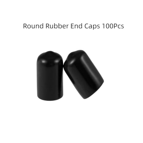 Round Rubber End Caps 100 Pcs 3/8" (10mm) ID Vinyl Flexible Screw Thread Protectors Black Bolt End Caps for Metal Tubing Rod Bolt