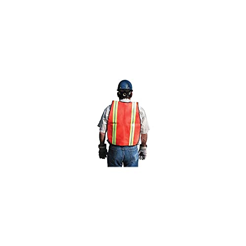 MCR Safety Vest V201R Polyester Mesh General Purpose Safety Vest with 2-Inch Lime/Silver Reflective Stripe, Fluorescent Orange, one size