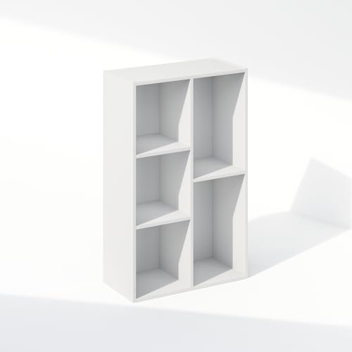 Furinno Reed Closet Organizers and Storage, 5-Cube Reversible Closet Shelves, Organization Shelf, 9.4" x 19.5" x 31.5", for Bedroom, Closet, White