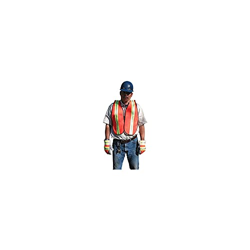 MCR Safety Vest V201R Polyester Mesh General Purpose Safety Vest with 2-Inch Lime/Silver Reflective Stripe, Fluorescent Orange, one size