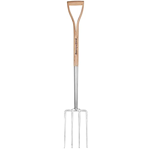 Berry&Bird Garden Digging Fork, 37.4" Stainless Steel Garden Spading Fork with D-Grip Handle, 4-Tine Heavy Duty Long Handled Pitchfork with Ash Wood Handle for Digging, Planting, Cultivating, Aerating