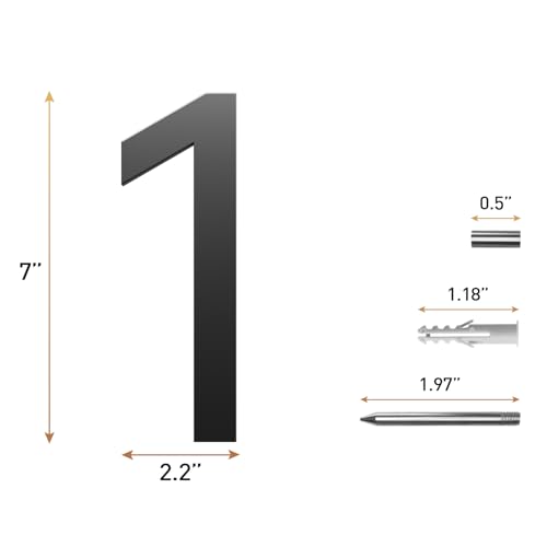 SONFILY 7 Inch Black Metal House Numbers - Outdoor Address Numbers, Flush Mount & Floating, Model Number1