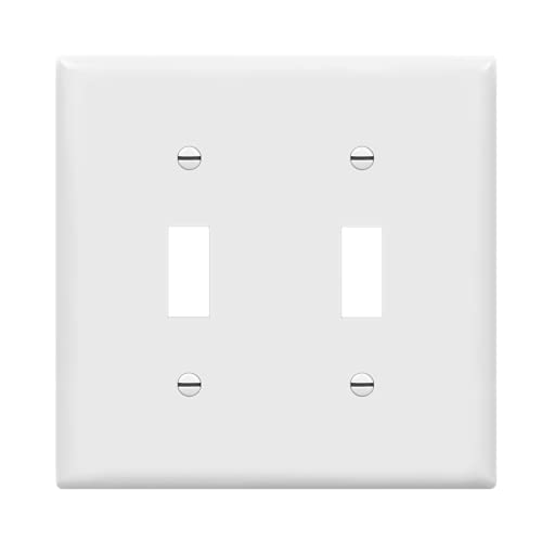 ENERLITES White 2-Gang Toggle Switch Wall Plate with Screws, Gloss Finish