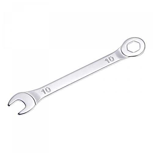 uxcell Thin Combination Wrench with Offset 6-Point End and Angled Open End, Metric Mirror-Chrome Plated High Carbon Steel, for Household Repairs, 10mm