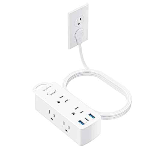 Power Strip Surge Protector, Olcorife Ultra Thin Flat Plug Extension Cord 5ft, 6 Outlets 3 USB Ports(1 USB C), 3 Sided Outlet Extender for Home Office Travel Dorm Room Essentials, White