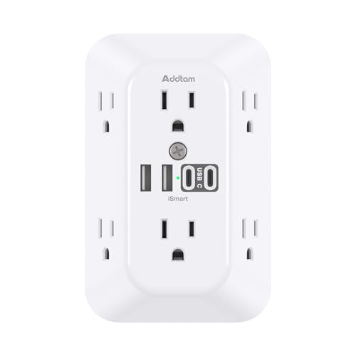Addtam White Surge Protector Outlet Extender with 6 AC & 4 USB Ports (No PD, 1 Pack)