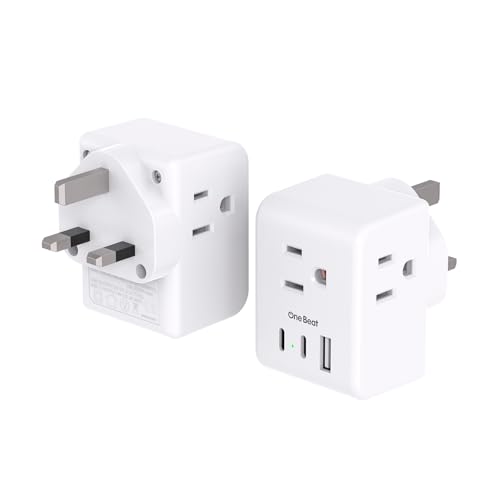2 Pack UK to US Travel Plug Adapter with USB-C & USB-A Charging - Type G