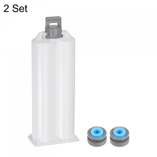 uxcell 2Pcs Epoxy Gun Adhesive Cartridge, 122mm Plastic Resin Mixer Dual Glue Cartridge with Gray Piston for 50ml/1.7oz 1:1 AB Glue Adhesive Gun