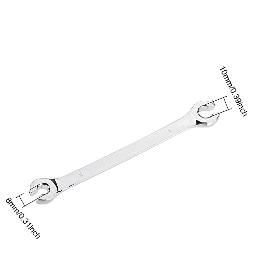 Flare Nut Wrench, 8mmx10mm Metric Double Open End, High Carbon Steel and Chrome Plating, for Household Maintenance and General Repairs