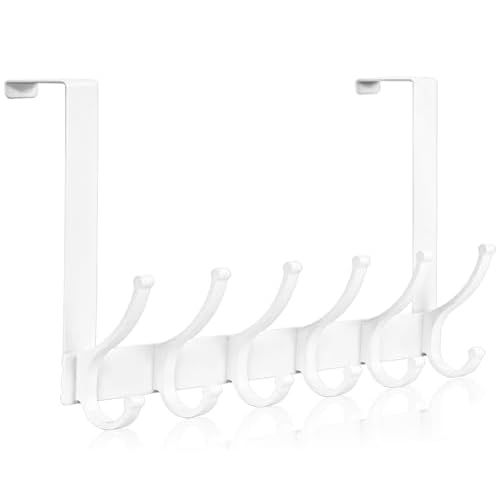 Over The Door Hooks, Door Hanger Hooks for Hanging, Over The Doors Towel Racks for Bathroom, Coat Rack Dorm Essentials (1Pack, White, Fit 1-3/4" Doors)