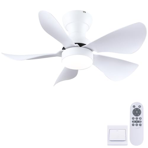 Kviflon 30 Inch White Ceiling Fan with Light & Remote Control, Reversible Blades