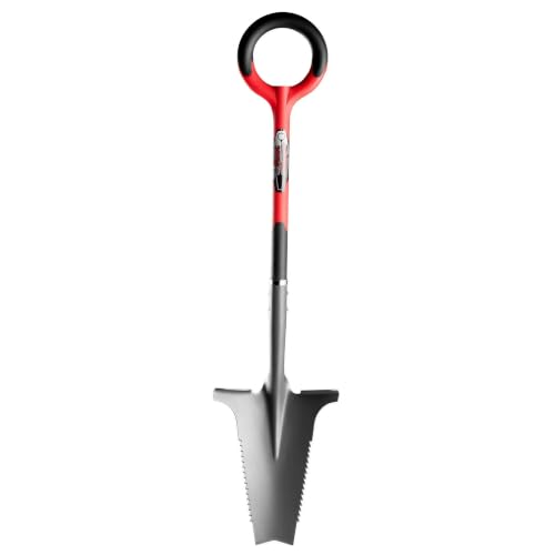 Root Slayer Garden Shovel Large Red Serrated Blade Heavy-Duty Soil Digging Tool