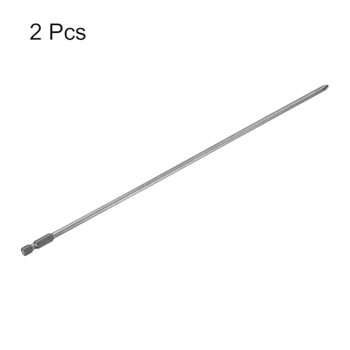 HARFINGTON 2pcs #2 Phillips Screwdriver Bit PH2 1/4" Hex Shank 12" (300mm) Long Magnetic S2 Steel Industrial Grade Screw Driver Bit Cross Head Electric Drill Bits 0.197" (5mm) Rod