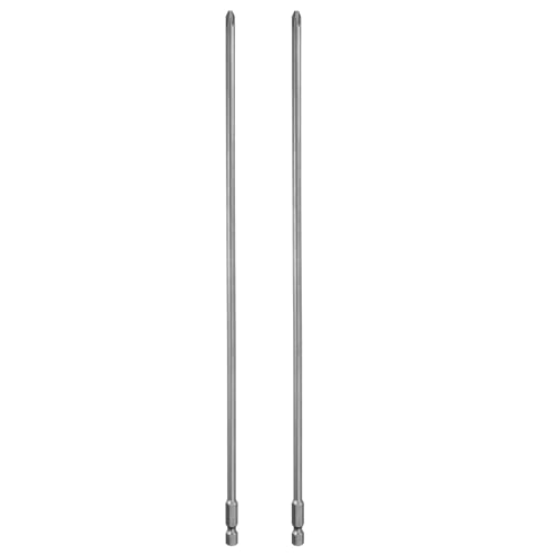 HARFINGTON 2pcs #2 Phillips Screwdriver Bit PH2 1/4" Hex Shank 12" (300mm) Long Magnetic S2 Steel Industrial Grade Screw Driver Bit Cross Head Electric Drill Bits 0.197" (5mm) Rod