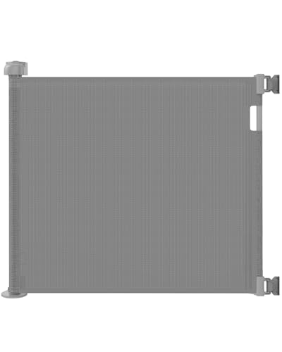 Gray Retractable Dog & Baby Gate for Stairs 33x55 Inches Drill Mount
