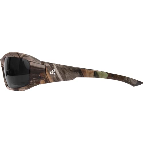 Edge TXB216CF Brazeau Polarized Wrap-Around Safety Glasses, Anti-Scratch, Non-Slip, UV 400, Military Grade, ANSI/ISEA & MCEPS Compliant, 5.04" Wide, Forest Camo Frame/Smoke Lens