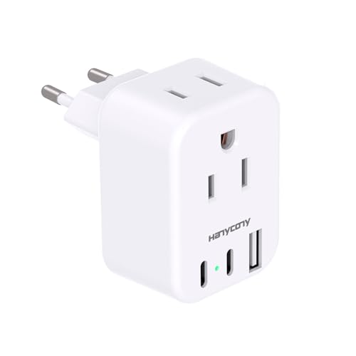 HANYCONY Type C European Travel Plug Adapter US to Europe – Compact 5-in-1 with USB-C & USB Ports for Italy, France, Germany