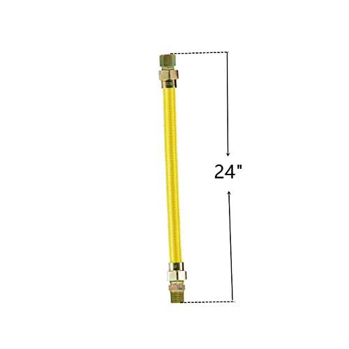 EZ-Fluid 24" Tankless Water Heater Full Port Gas Flexible Line,Yellow Epoxy Coated 3/4"MIP x 3/4"FIP (1"OD) Full Flow,High Btu,Gas Connector Hose Supply For Commercial,Residential (1