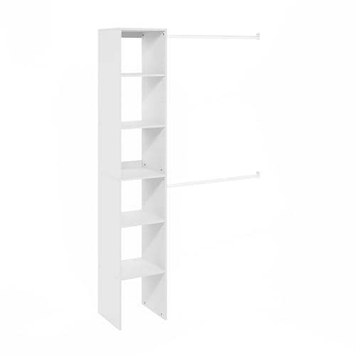 Furinno FANO White 5-Tier Closet Organizer with 2 Hanging Bars, Adjustable Shelves