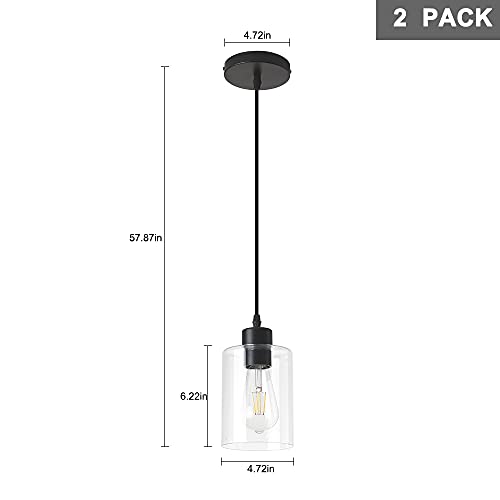 KLSS Black 2 Pack Farmhouse Glass Pendant Lights for Kitchen Island, Dimmable 4.75 Inch Shade with 58 Inch Cord