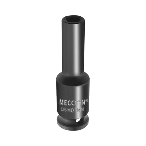 Meccion 3/8 Inch Drive Impact Socket 7mm Metric, 6 Point Cr-Mo Deep Socket, 63mm Length